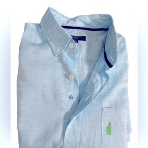Johnnie-O Shirt Mens XL  Button Up Light Blue Cotton/Linen Blend Long Sleeve